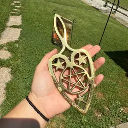Vintage Brass Pentagram Witchy Trivet Star Halloween Wiccan Pan Holder