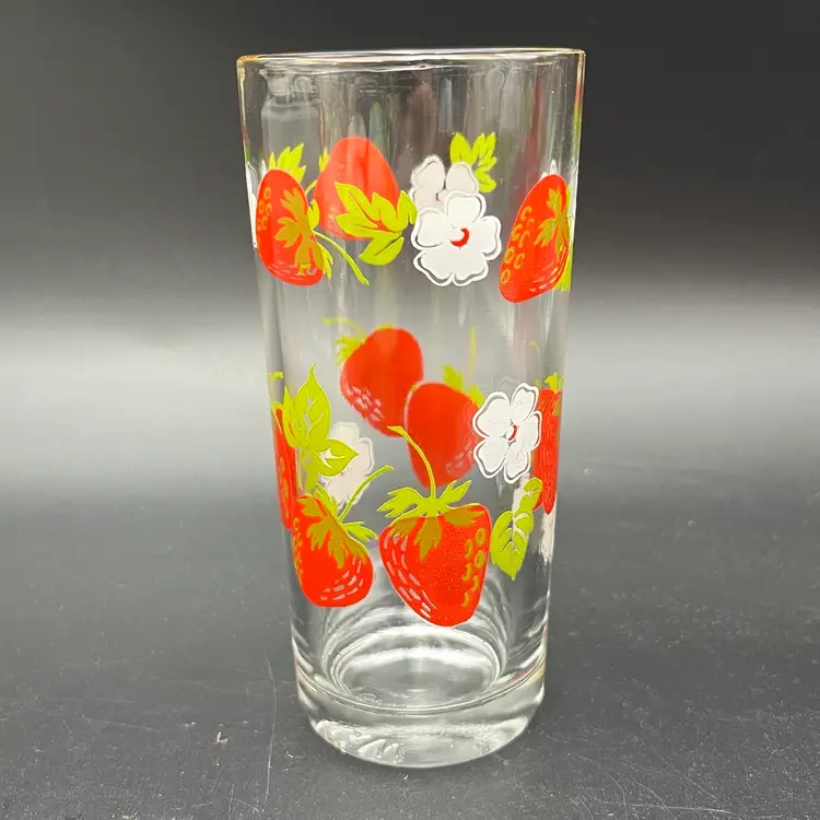 Vintage Strawberry Drinking Glasses Pair Retro Clear Glass Set of 2 Colorful TGW
