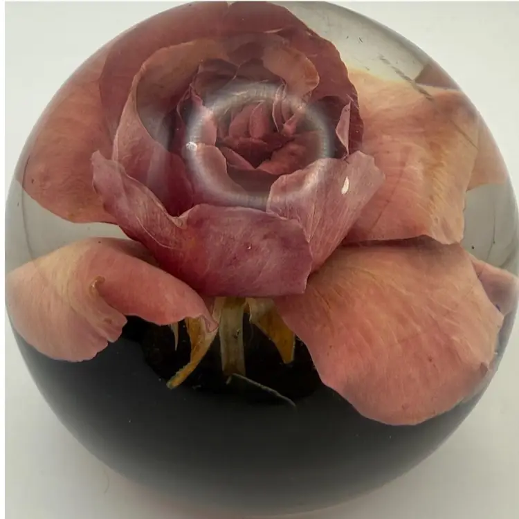 Vintage Acrylic Real Dried Rose Paperweight