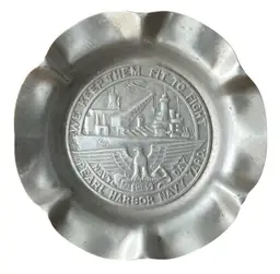Vintage 1945 Pearl Harbor Navy Yard Metal Ashtray "We Keep Them Fit To Fight"