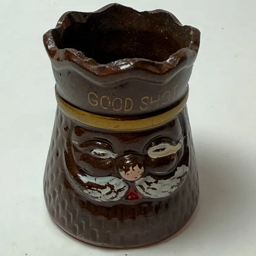 Vintage Redware Pottery Good Shot Glass Made in Japan Toothpick Holder