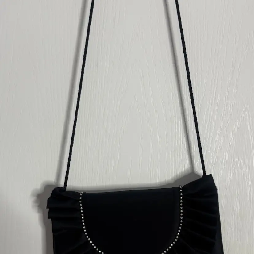 Black Satin Evening Bag with Rhinestone Bling