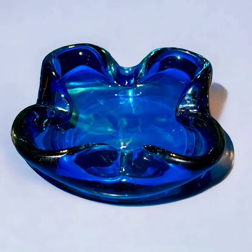 Murano Alfredo Barbini Blue Ashtray Bowl Italian Art Glass Vintage MCM 5” X 2”