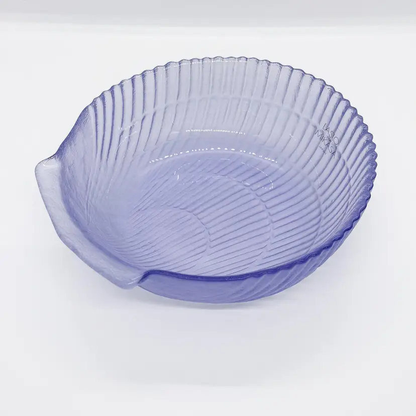 Vintage 80s Laslo Mikasa Bowl Purple Frosted Glass Shell Pastel Jewelry Trinket