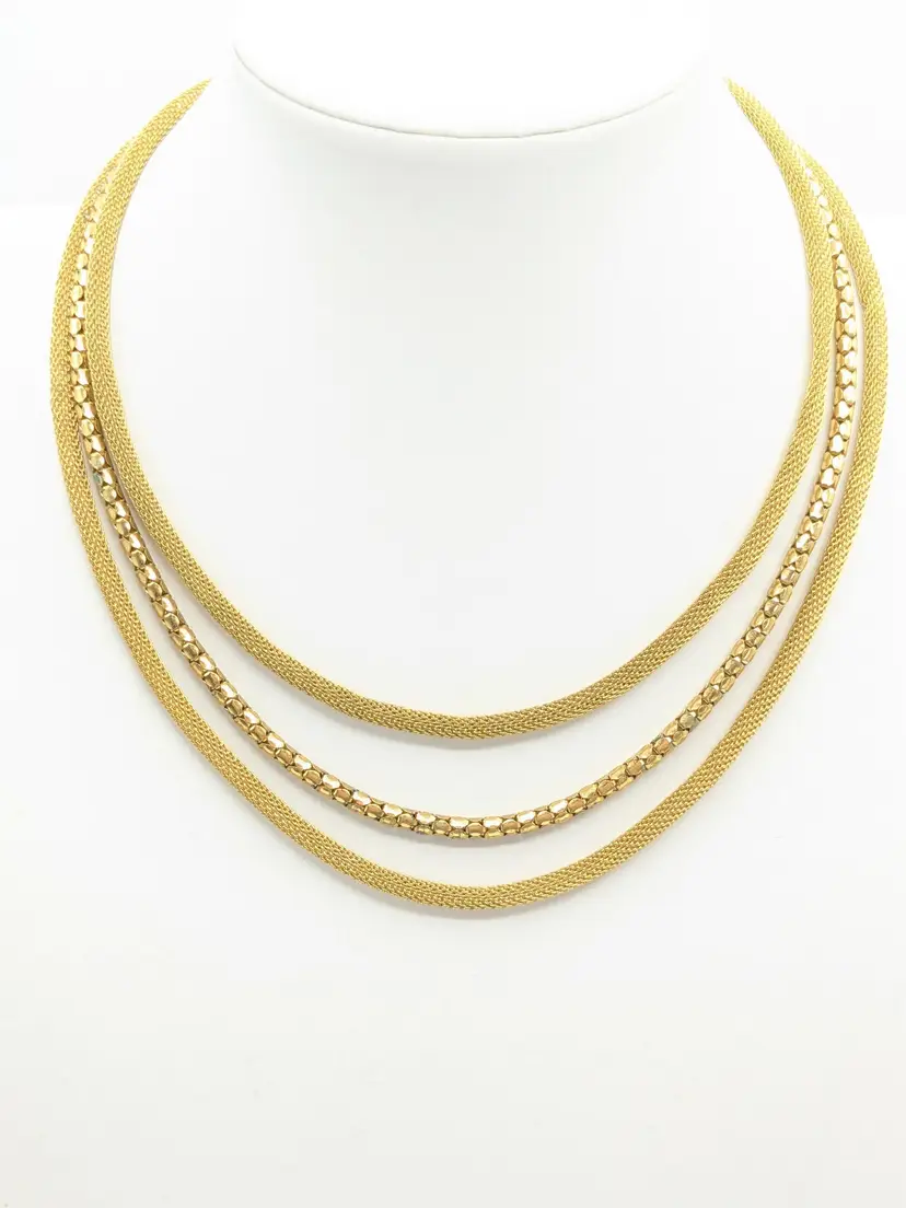 Vintage Gold Tone Mesh Layered Necklace