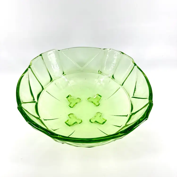 Vintage Sowerby Geometric Deco Style Green Glass Bowl