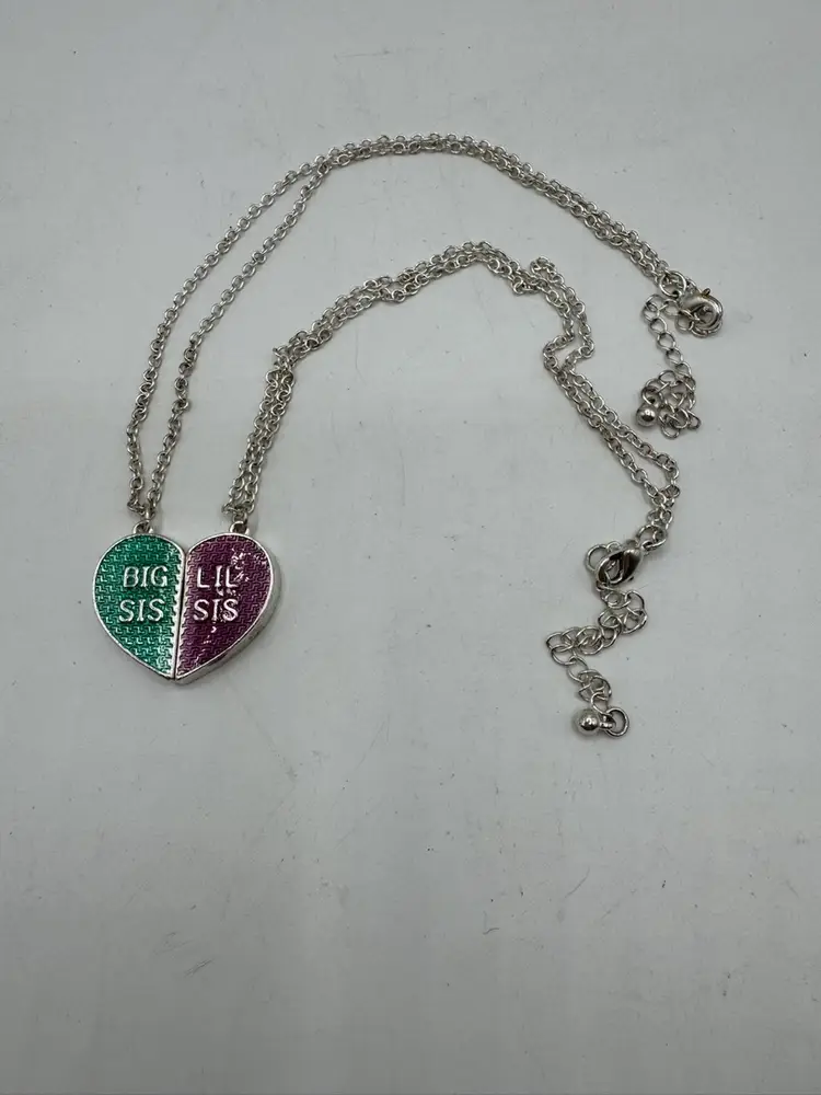 Connecting Magnetic Silver Tone Necklaces Big Sis & Little Sis 16” - 3” Extender