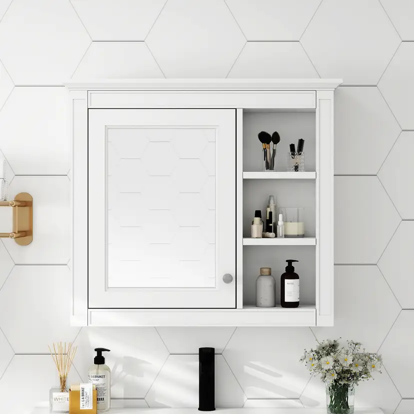 30 x 28 Wall Mounted Medicine Cabinet with Mirror and Shelves