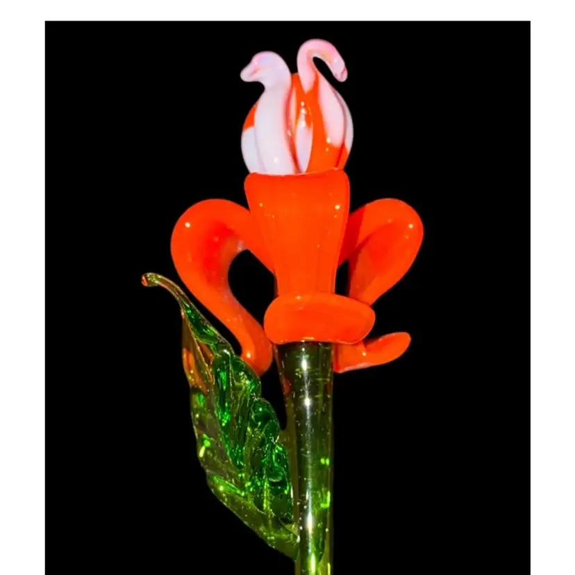 #01- Hand Blown Ukraine Long Stem Art Glass Flowers As Pictured 9"