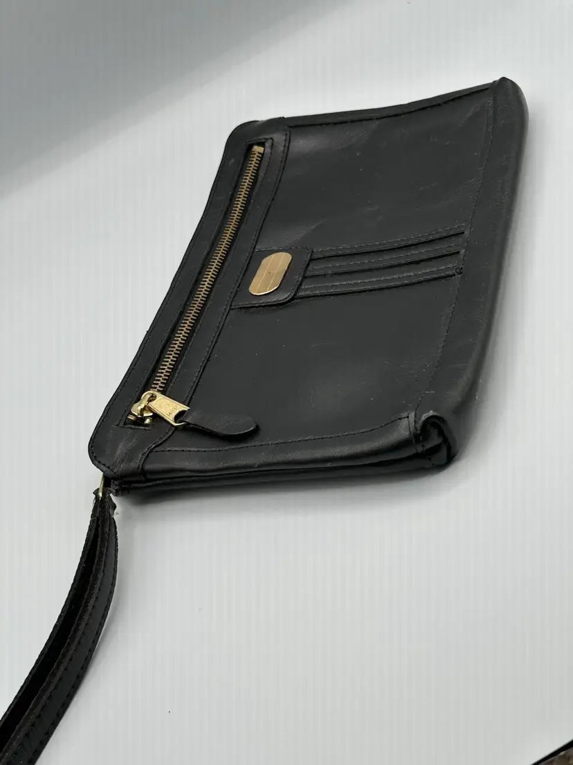 Bermans Black Leather Wristlet- Vintage