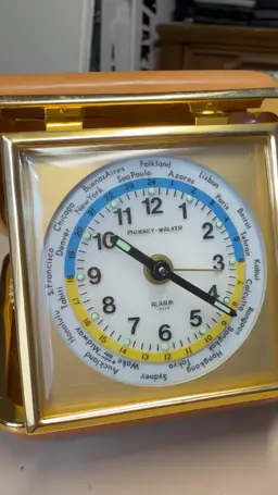 Phinney Walker Travel World Alarm Clock In Tan Folding Case