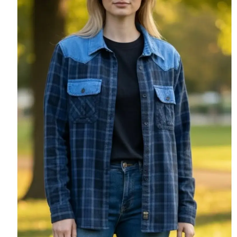 Licensed Harley Davidson Plaid Denim Shirt - Woman’s Size M