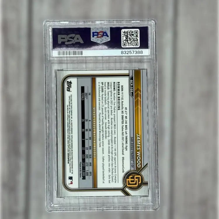 2022 James Wood Bowman Chrome Prospects Sapphire Edition Padres PSA 10 GEM MINT