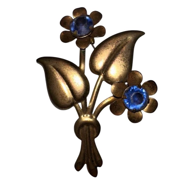 Vintage brass/copper tone double flower brooch - Much Wear