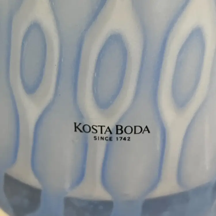 Kosta Boda- Blue-white Lolly Vase- 11” Signed- Olle Brozén- Hard to Find- Beautiful Cased Hand Blown Art Glass