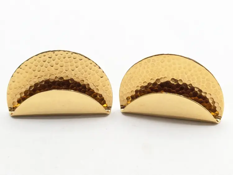 Vintage Monet Hammered Gold Tone Half-Moon Pierced Earrings