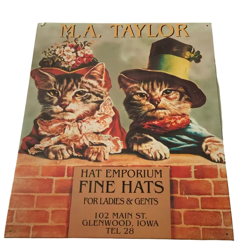 #17 - Dog 🐶 (and Cats) Days Of Summer Sunday-1993 Desperate Sign Co 16” By 13” M A Taylor Hat Emporium Fine Hats For Ladies And Gents 102 Main Street Glenwood, Iowa Tel 28