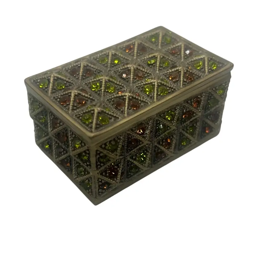 Vintage Jeweled Trinket Box 2.26” x 1.5”