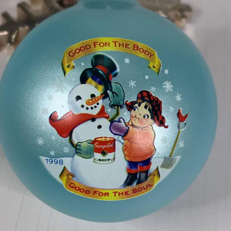 Campbell Soup Glass Christmas Ornament Kids Collectors Edition I 1990s Vintage