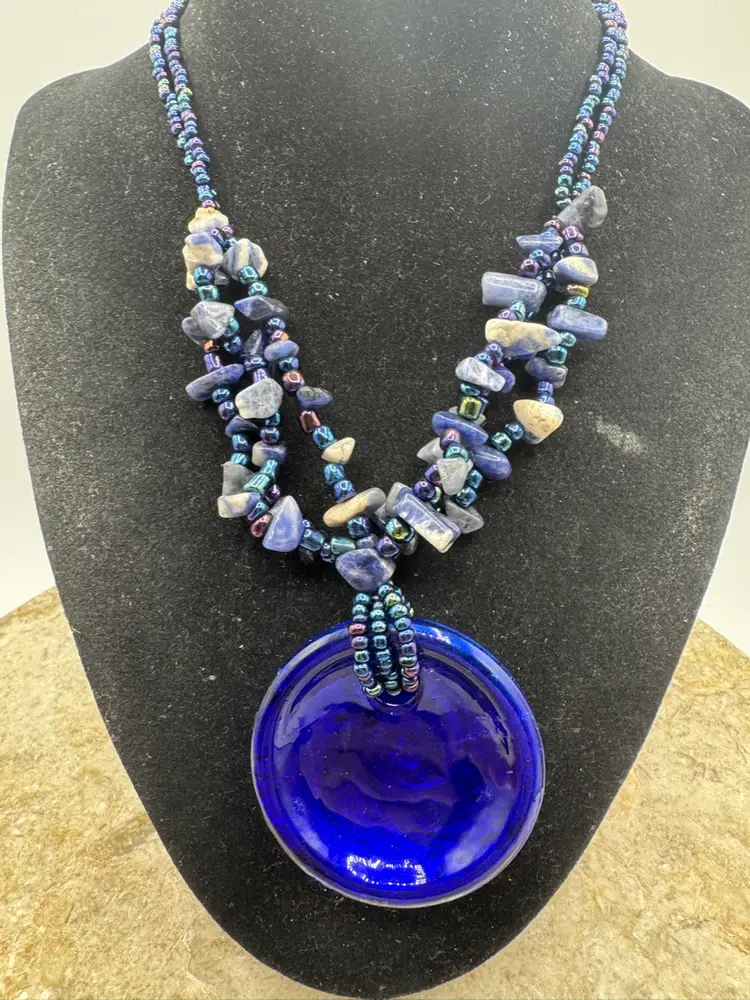 Art Glass Necklace With Glass & Stone Necklace