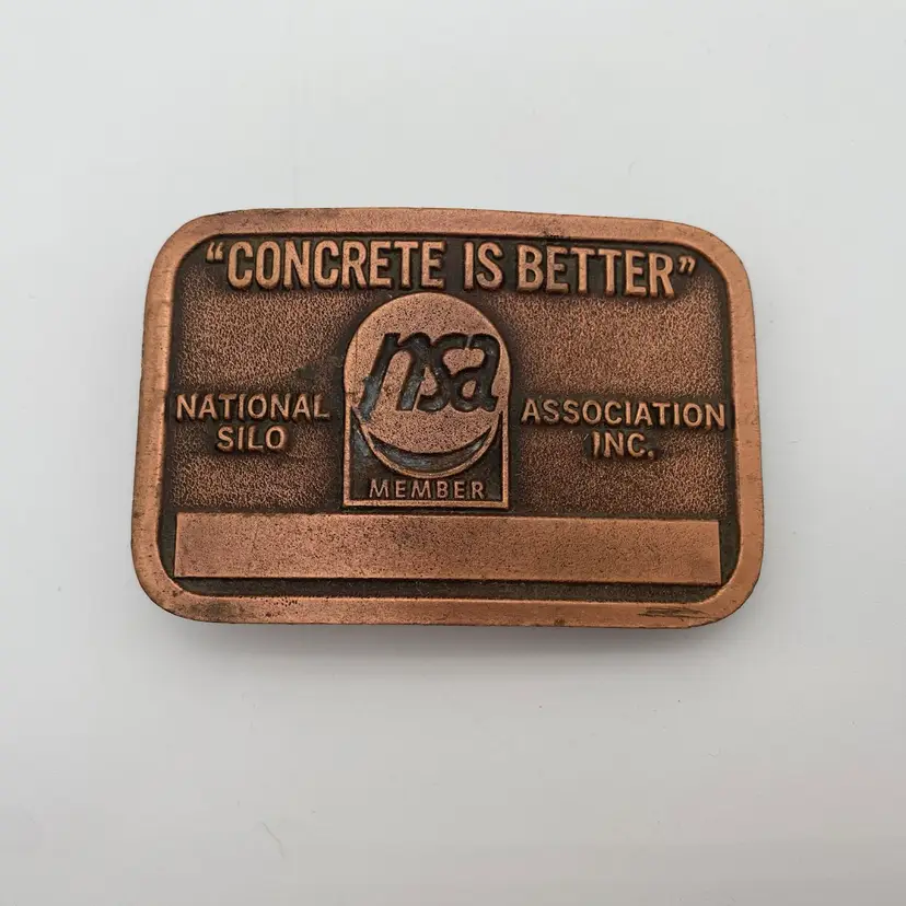 NSA Member Brass 'Concrete is Better' Belt Buckle - VTG National Silo Association