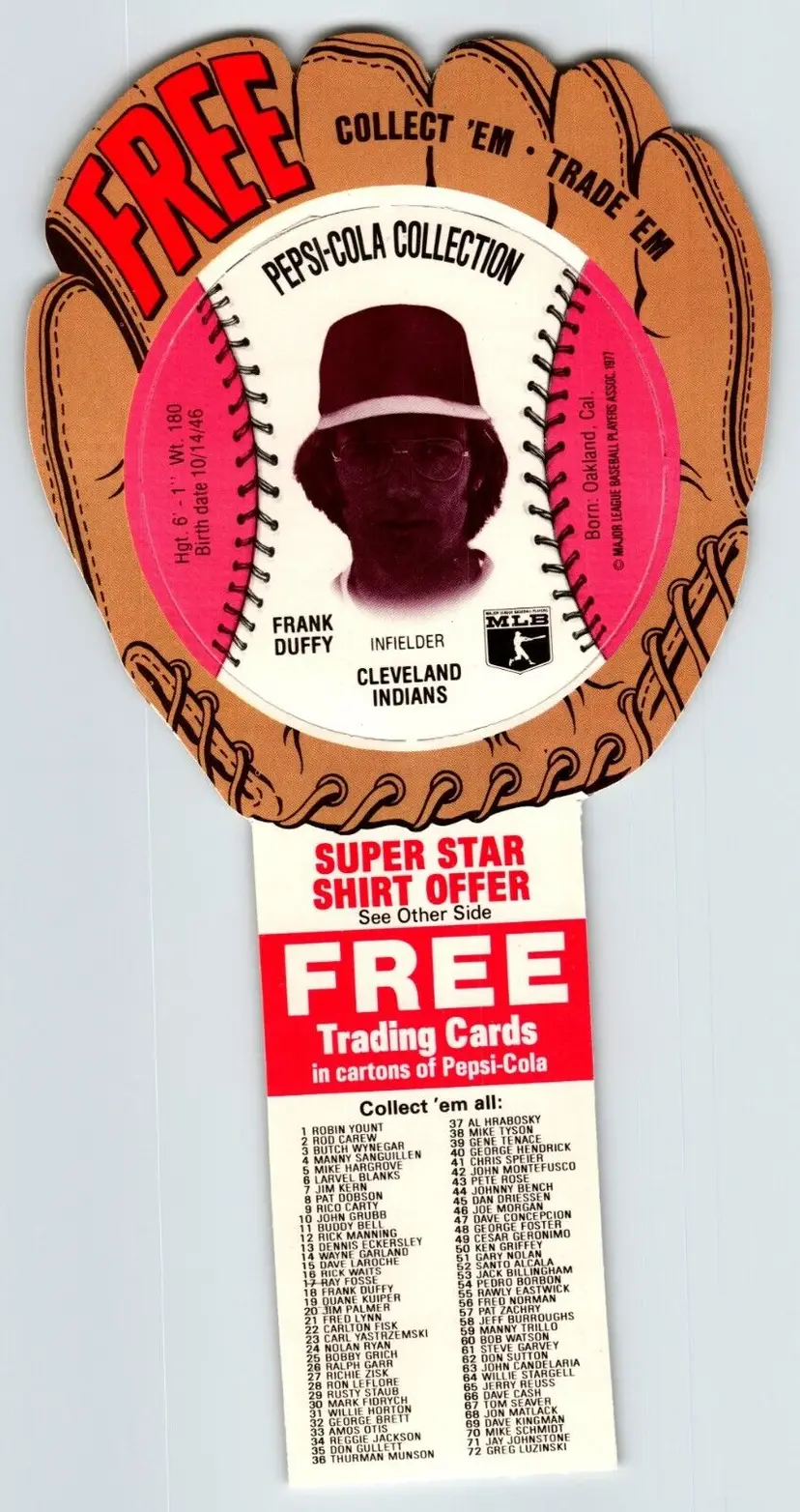 Pepsi Baseball Trading Card 1977 Frank Duffy Cleveland Indians MLB Diecut Trade