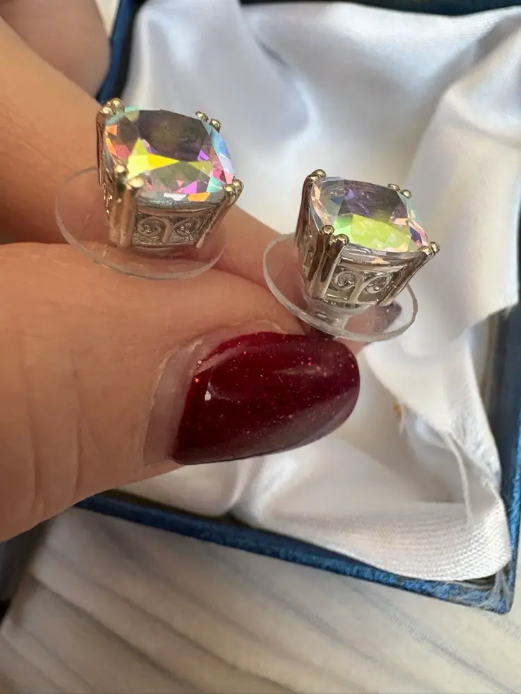 Sterling Silver Aurora Borealis Rainbow Quartz Stud Earrings