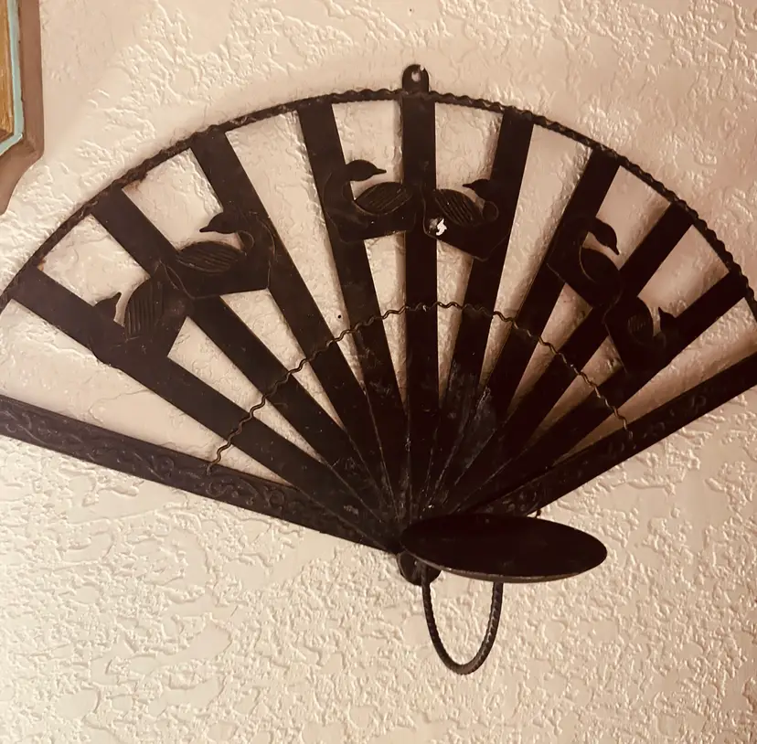 63. Japanese Nanbu Tekki cast iron fan shaped candle holder