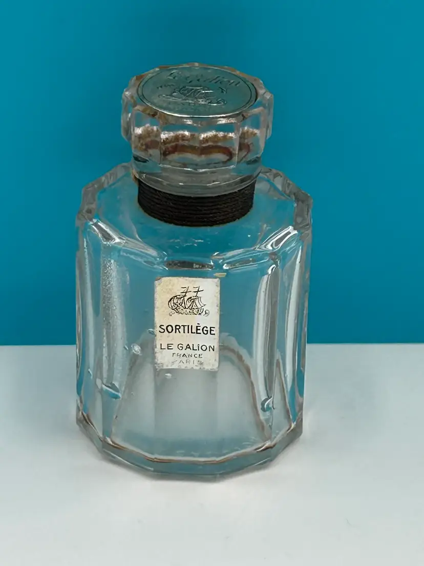 Vintage Le Galion Glass, Empty Perfume Bottle “ Sortilege” France