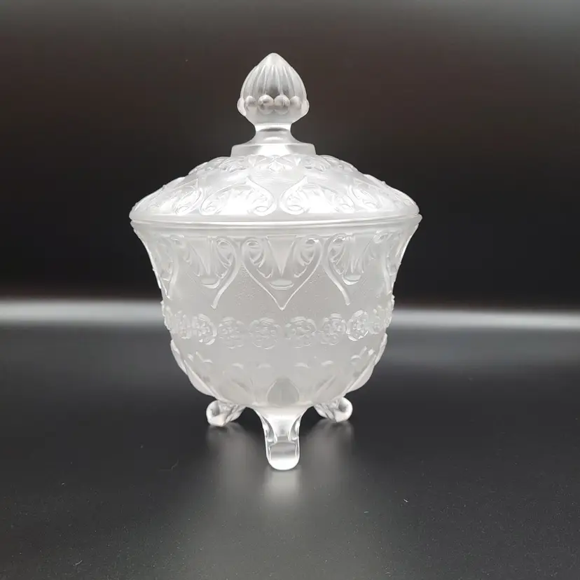 Fenton Art Glass Crystal Velvet Satin Baroque 3 toe Candy Dish