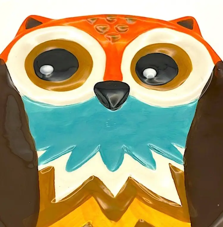 OWL, Colorful, Ceramic Spoon Rest, Trinket Dish, Candy Dish. Dishwasher and Microwave Safe.