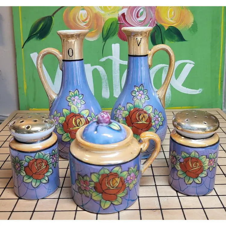 Blue Lustreware Floral 5 Piece Set