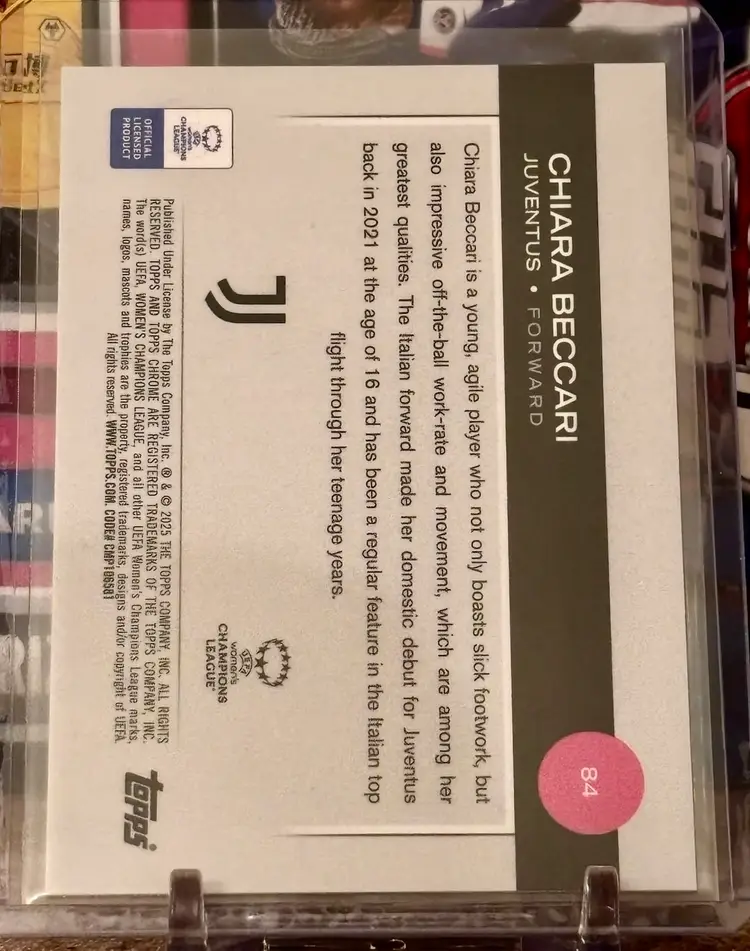 Chiara Beccari 2024/25 Topps Chrome UWCL Pink Wave /250 Juventus Italy Soccer Card