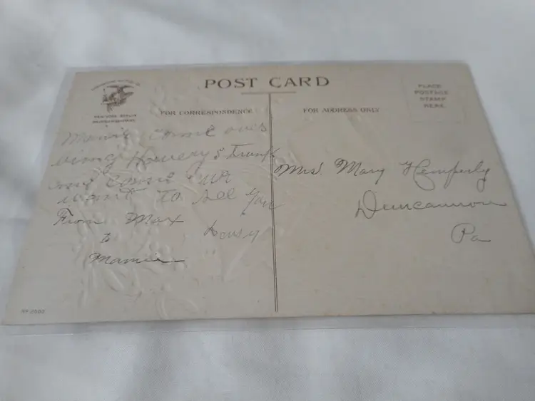 Vintage New Year's Postcard unposted used Bells Holly Embossed Ellen Chapsaddle