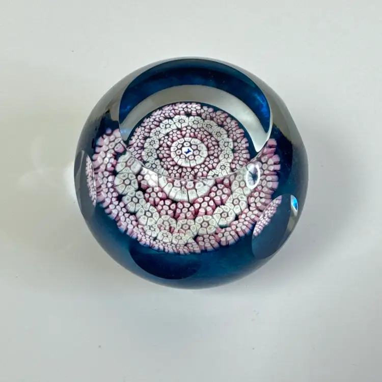 Vintage Whitefriars/Caithness Faceted Millefiori Butterfly Glass Paperweight
