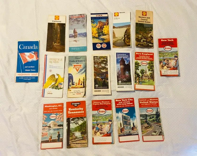 Vintage 50s - 70s Road Maps Retro Mid Century Modern Americana Adventure Industrial Rustic