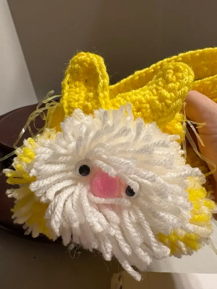 Small Crocheted Googly Eyed Yellow Bunny Basket