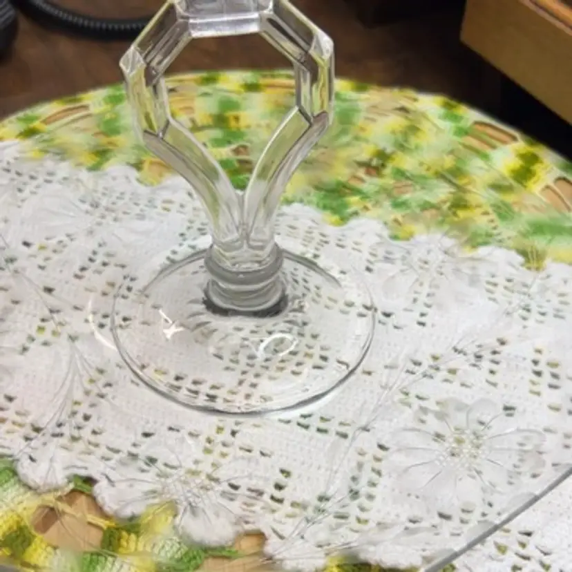 Vintage Etched Tidbit Tray Center Handle