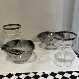 Mid-Century Silver Trimmed Entertainment Set