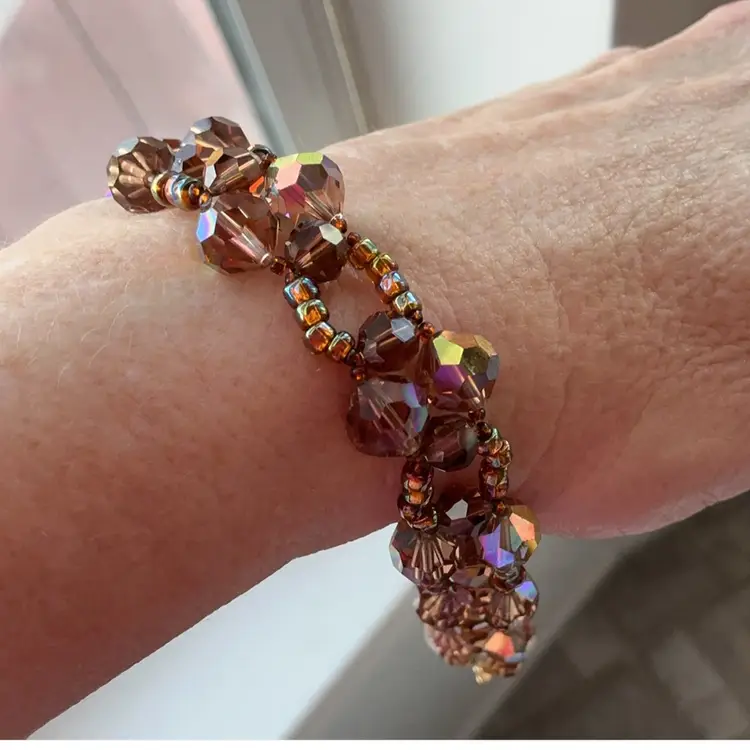 Brown Swarovski Crystal Bracelet with Gold Filled Filagree Box Clasp Artisan Made 7”