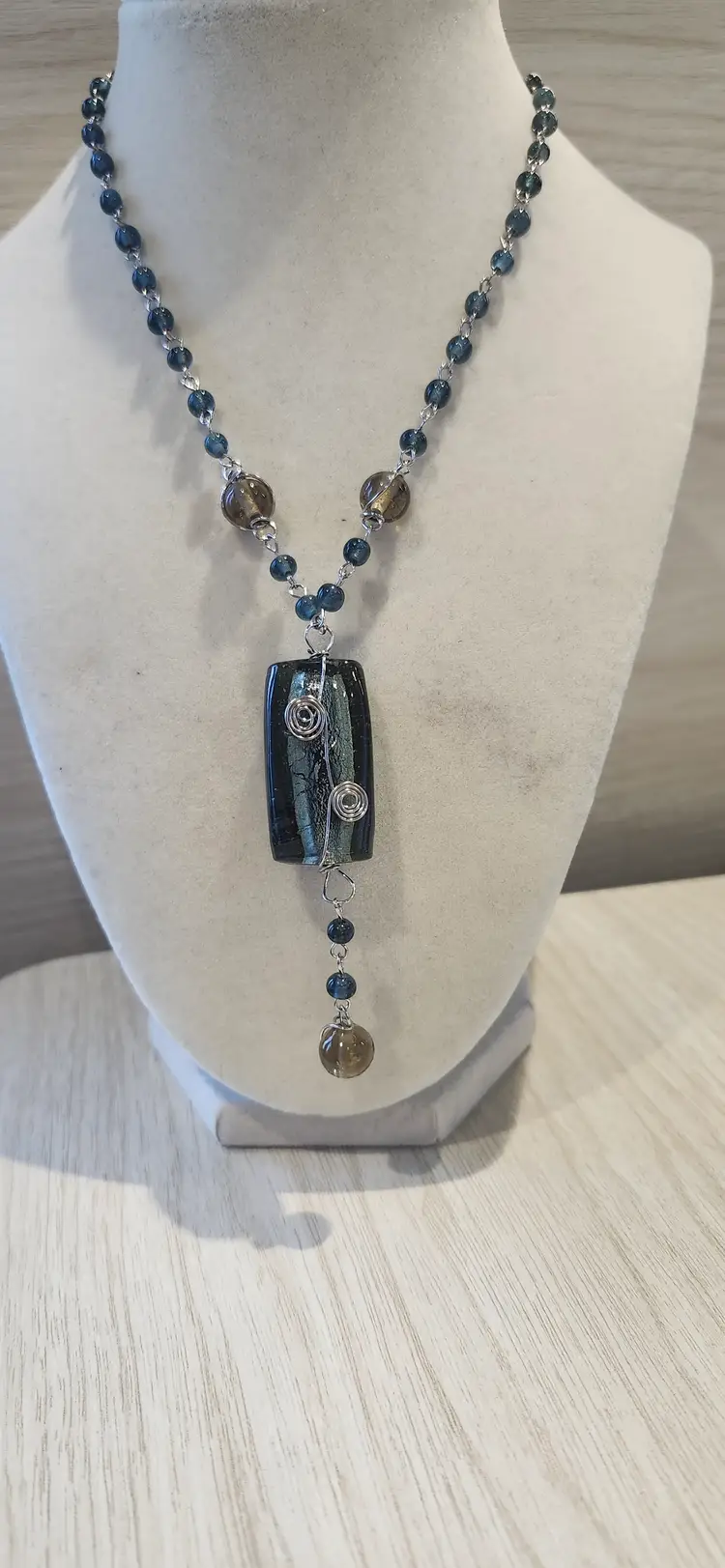 Artisan Blue Beaded Pendant Necklace