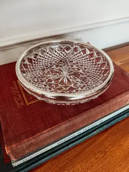Cut Crystal Glass 3 part divided Relish Plate Bowl Silver Plate Rim