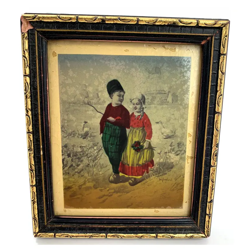 Signed 30s Richards Germany Photo Hand Tinted Boy Girl Holland Danish Vintage