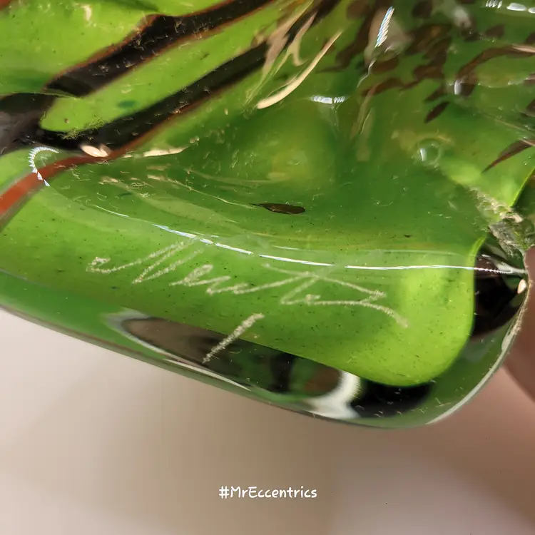 Vintage IOAN NEMTOI Green Art Glass Decorative Perfume Bottle Abstract Modernist