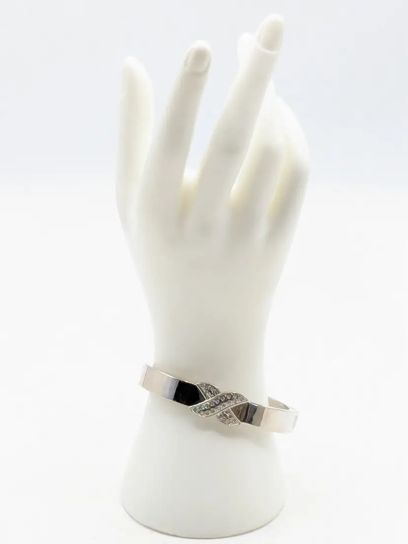 Silver Tone Crossed Rhinestone Accents Clamper Bracelet