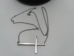 Silver sideways cross necklace 11"