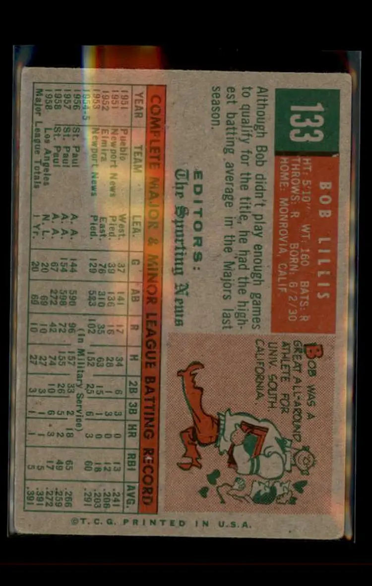 1959 Topps #133 Bob Lillis - (pk4) - Los Angeles Dodgers