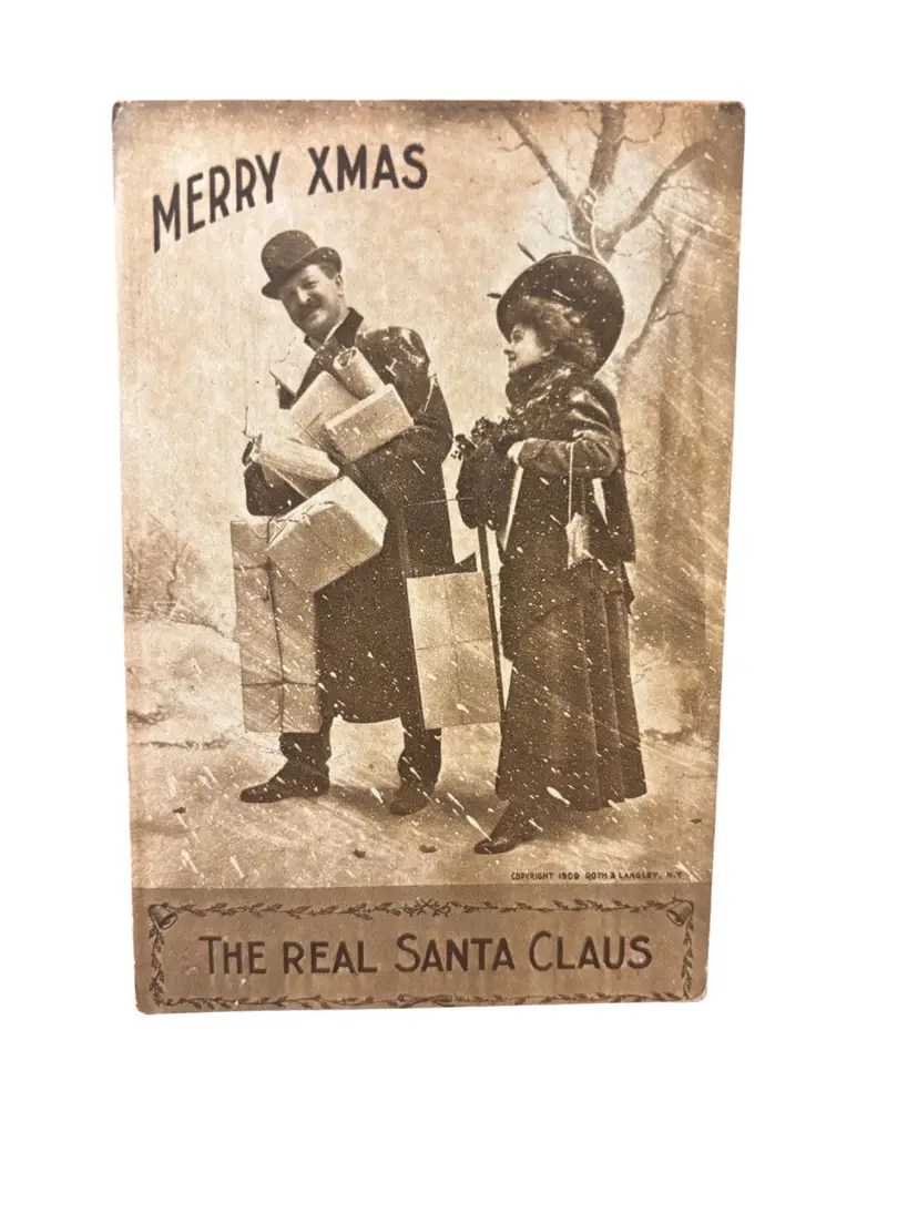 Postcard Merry Xmas The Real Santa Claus  Victorian Lady Roth & Langley 1909