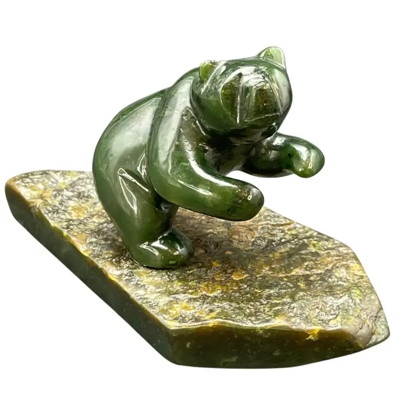 Nephrite Jade Carved Bear Sculpture Figurine Canada VTG Green Crystal Rock