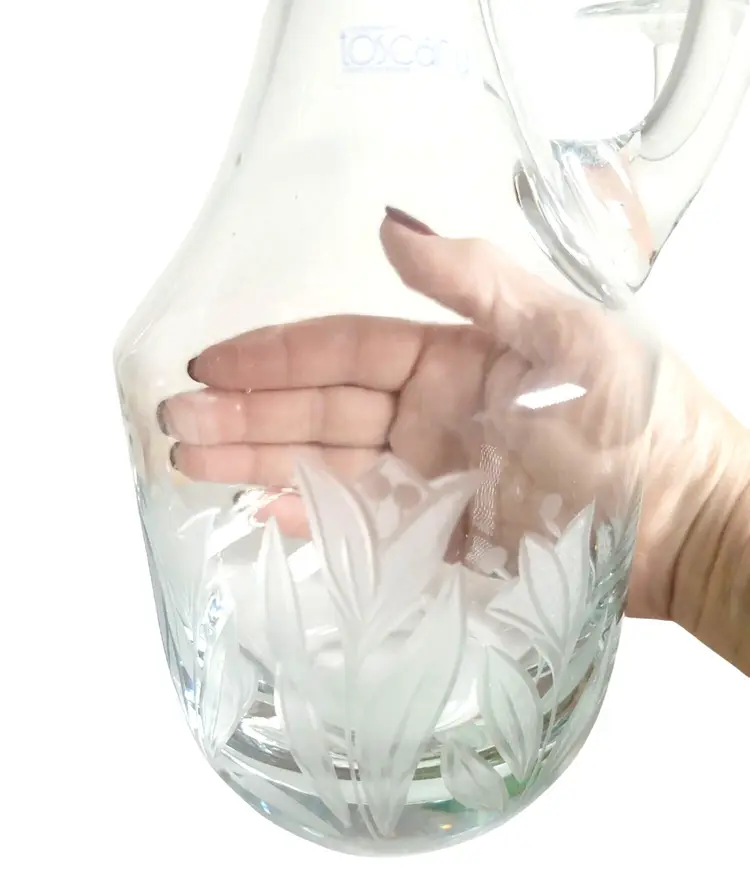 Vtg Mid Century Toscany Etched Tulip Crystal Wine Decanter Set 4 Glasses Stopper